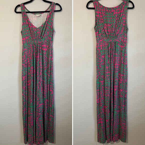 Boden Sleeveless‎ Empire Waist Maxi Dress Pink Green Floral Mod Print US 6R - Picture 6 of 13
